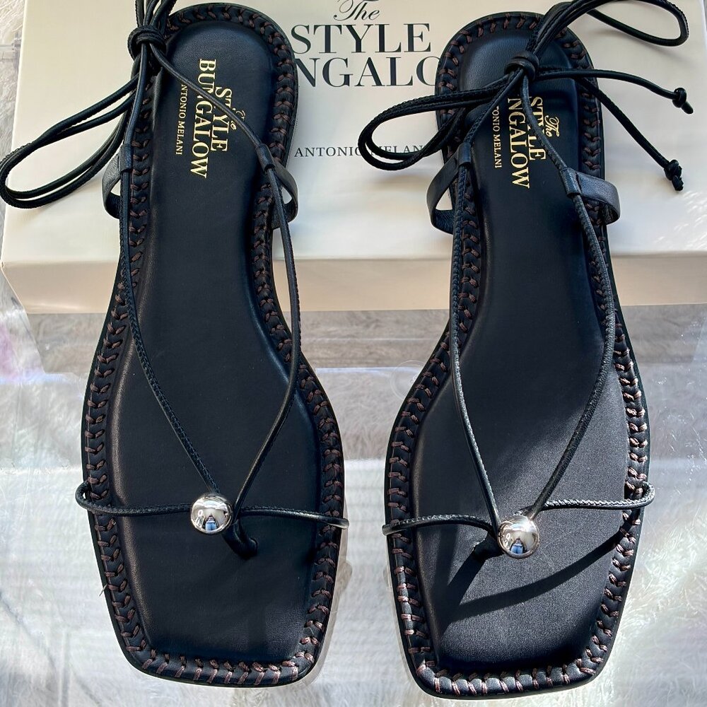 Antonio Melani Leather Clark Bungalow Style Tie Sandal Black Size 10 (Brand New)